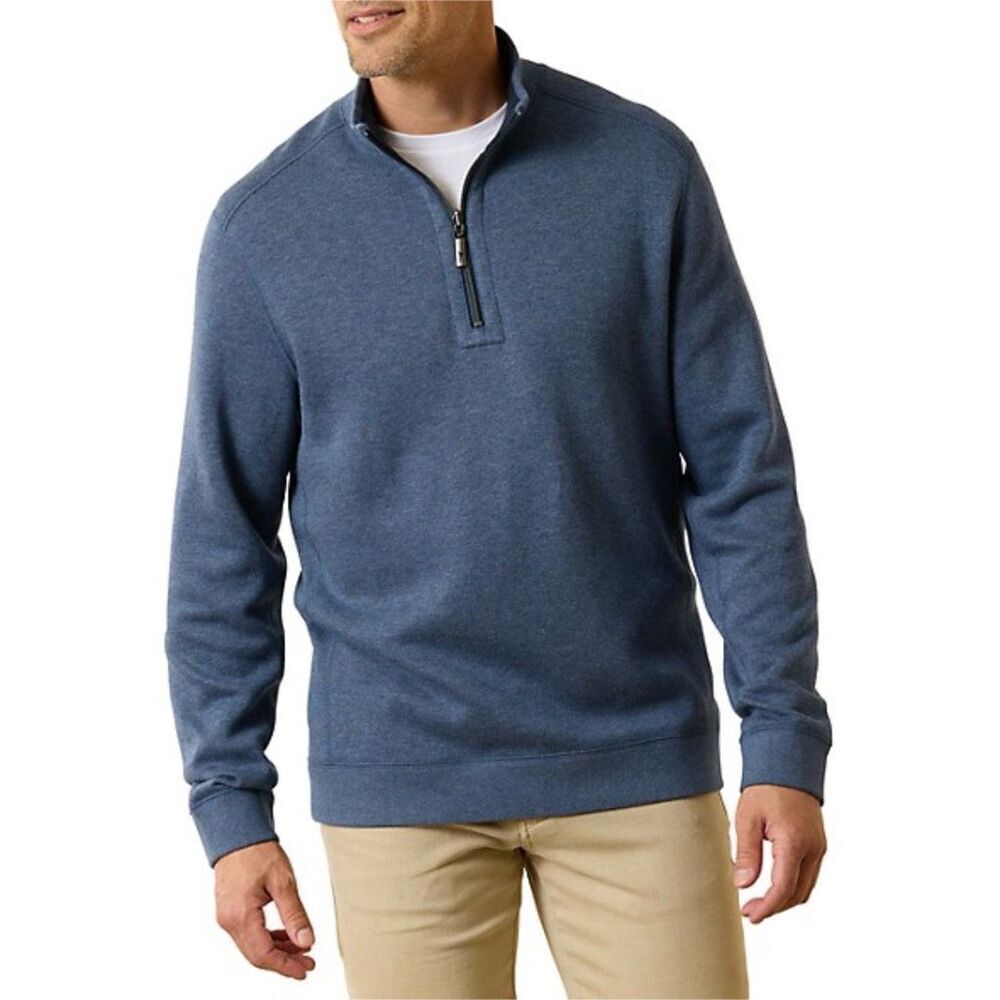 Tommy Bahama Men's Blue & Gray Mock Neck Half Zip Reversible Sweater XL